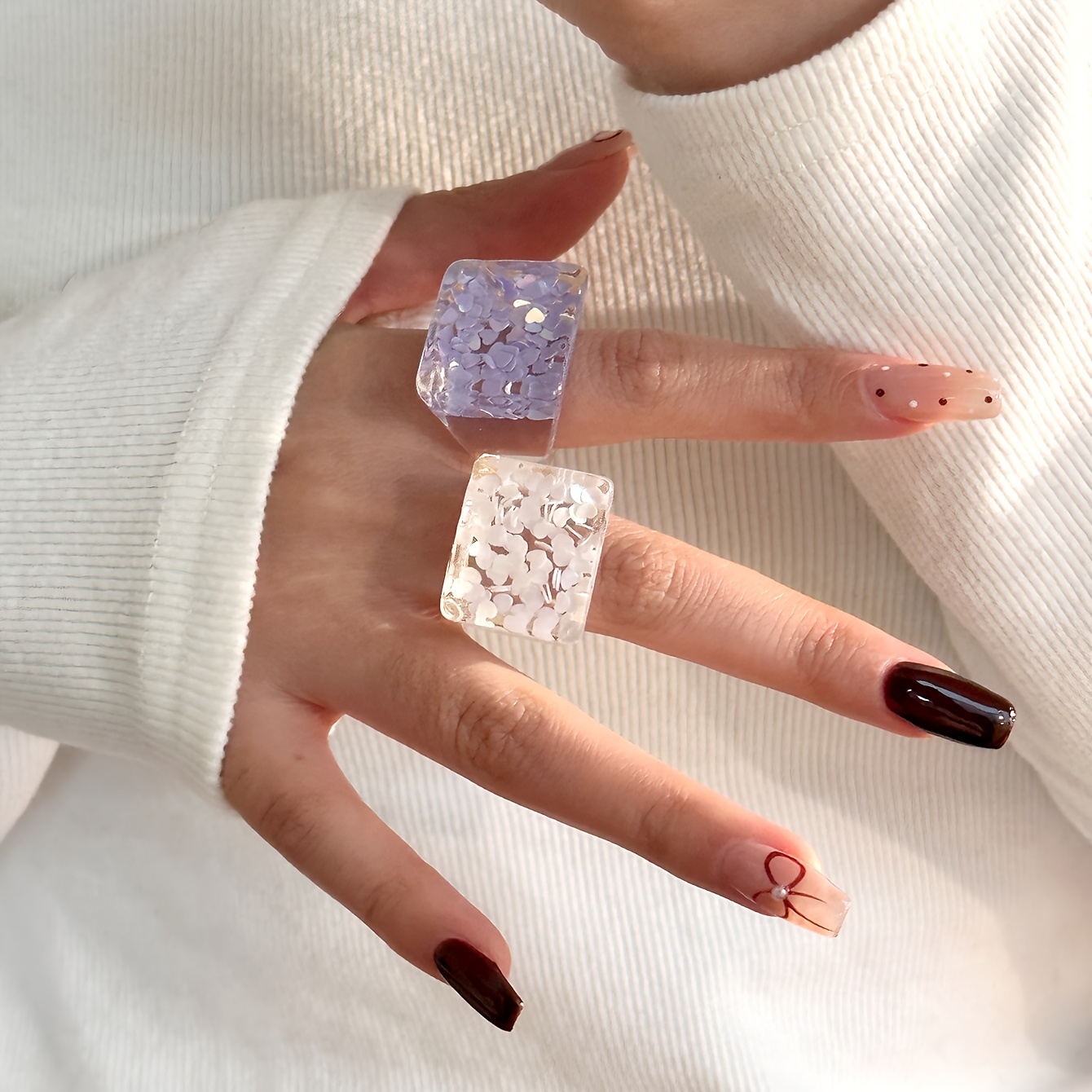 5pcs Floral Accented Resin Stacking Rings for Daily & Vacation Wear
